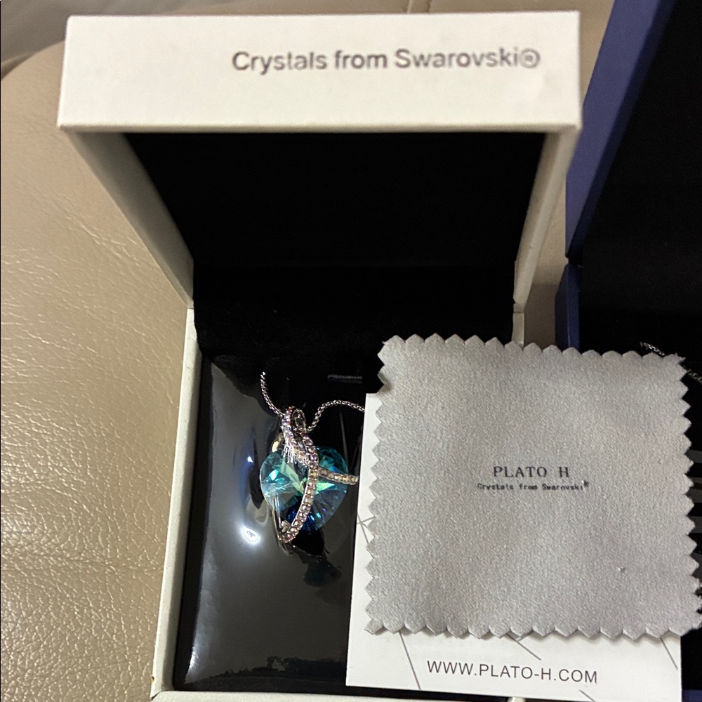 Swarovski Crystal Heart Necklaces with Blue/ Pink and Silver Accents - Picture 2 of 6